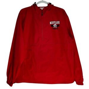 Champion Maryland Terps Packable Windbreaker Jacket Red Mens Medium Half Zip